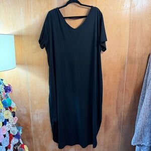 Kancy Store Black Short Sleeve V-Neck Maxi Dress Plus Size 3XL Rayon Stretch